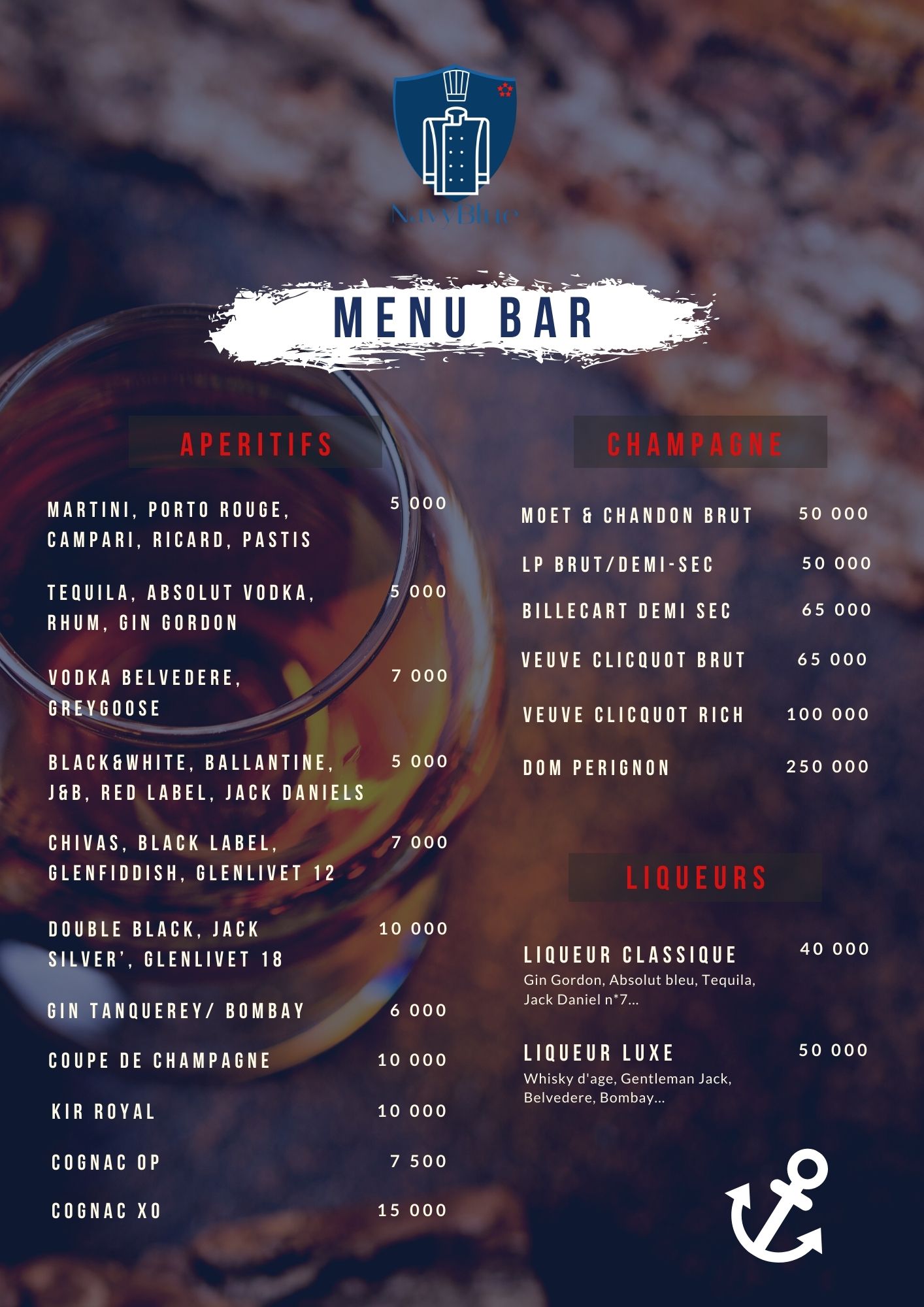 Menu de boisson